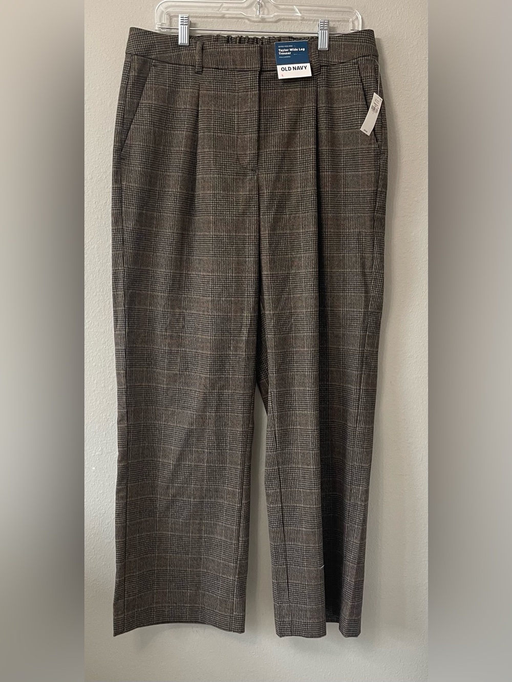 Old Navy Taylor Wide Leg Trousers LG Brown Plaid Extra High Rise Wide Leg NWT